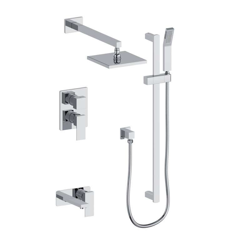 Chrome Adjustable Multi-head Square Shower System with Filter