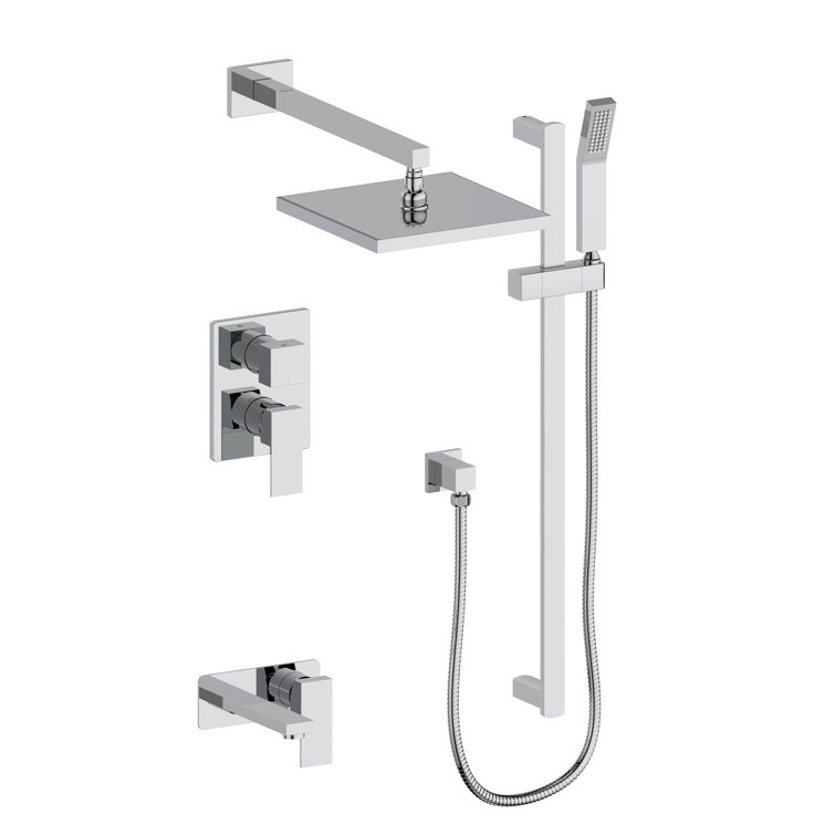 Chrome Wall Mounted Shower System with Adjustable Oversized Head