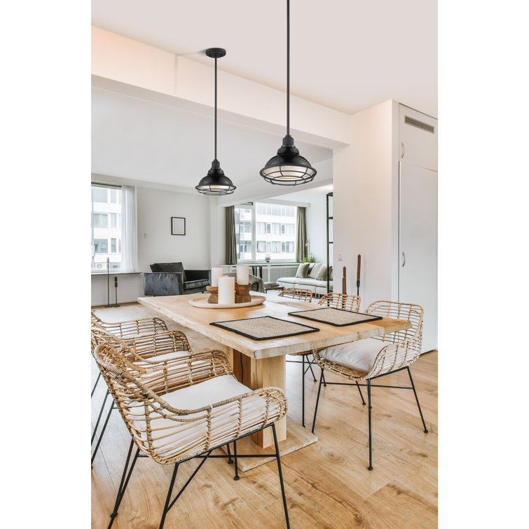 Gloss Black and Silver Industrial Pendant Light with Metal Cage
