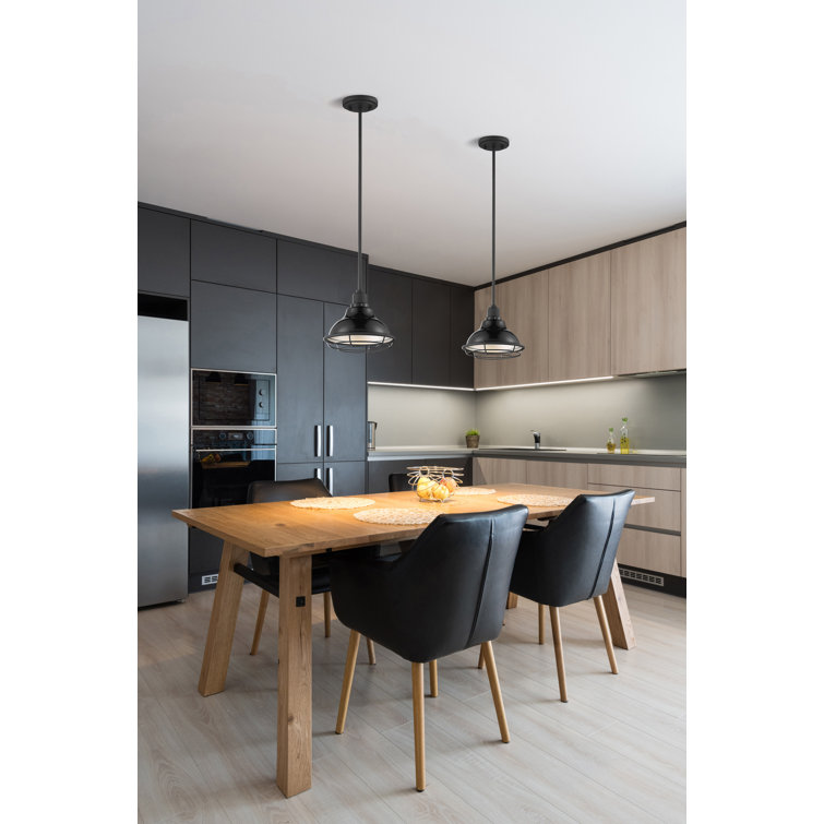 Gloss Black and Silver Industrial Pendant Light with Metal Cage