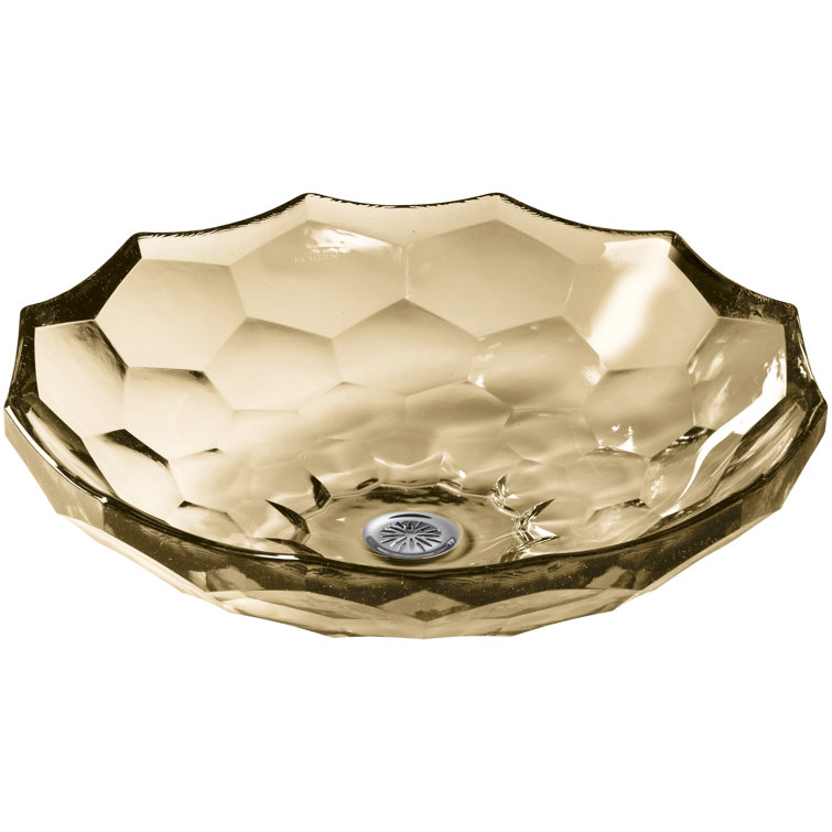 17" Translucent Sandalwood Faceted Glass Vessel Sink