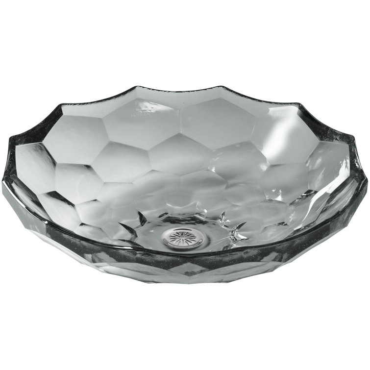 Briolette Faceted Glass Vessel Sink in Translucent Stone