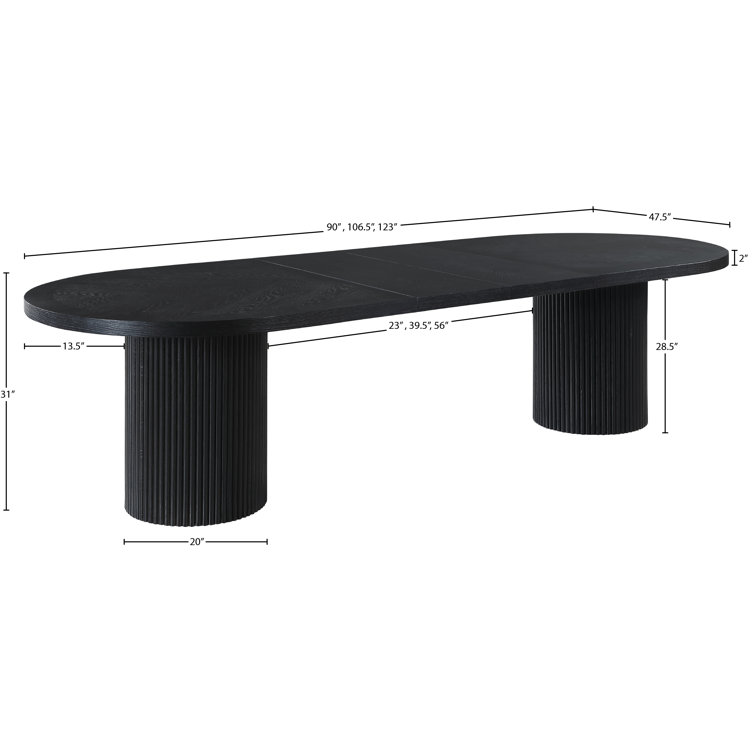 Black Oak Extendable Oval Dining Table with Fluted Base