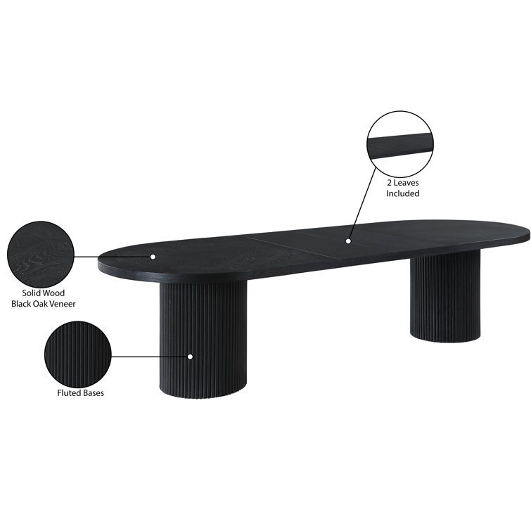 Black Oak Extendable Oval Dining Table with Fluted Base
