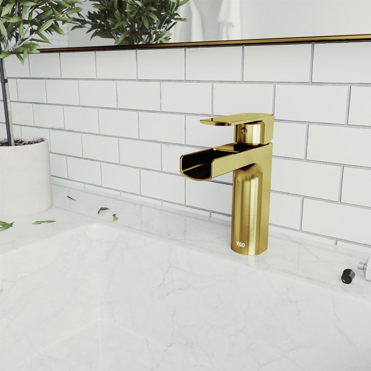 Ileana Matte Black Waterfall Bathroom Faucet in Scratch-Resistant Gold