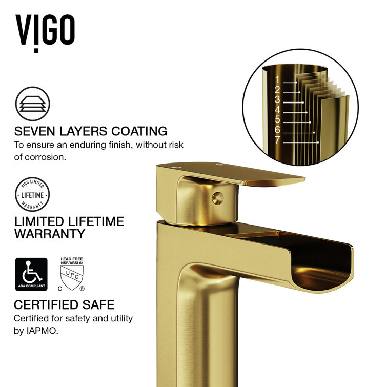 Ileana Matte Black Waterfall Bathroom Faucet in Scratch-Resistant Gold