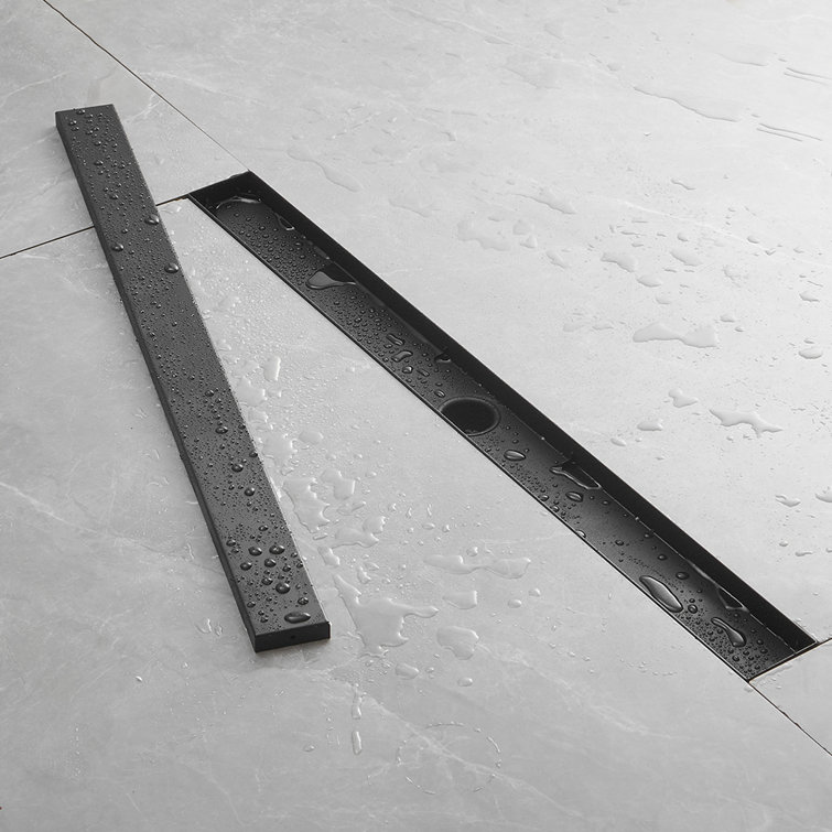 32'' Matte Black Stainless Steel Linear Shower Drain with Slot Pattern Cover