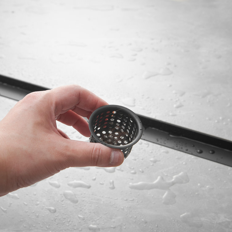 32'' Matte Black Stainless Steel Linear Shower Drain with Slot Pattern Cover
