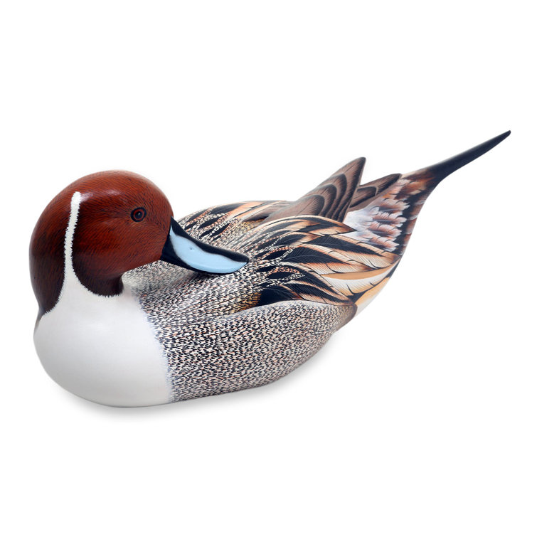 Hand-Painted Albesia Wood Pintail Duck Figurine