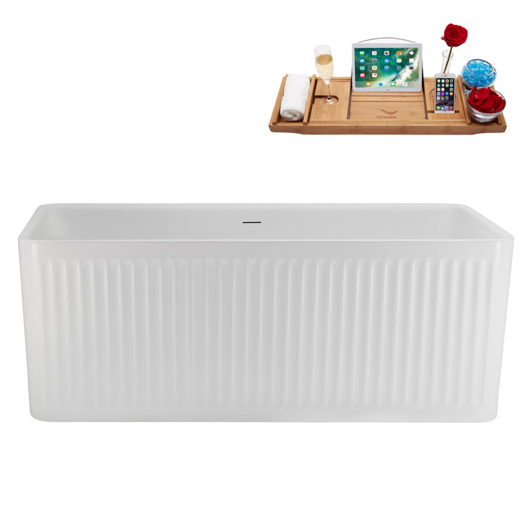 59" White Acrylic Freestanding Soaking Tub with Tray