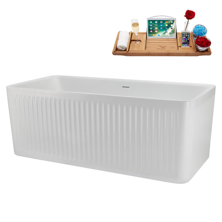 59" White Acrylic Freestanding Soaking Tub with Tray