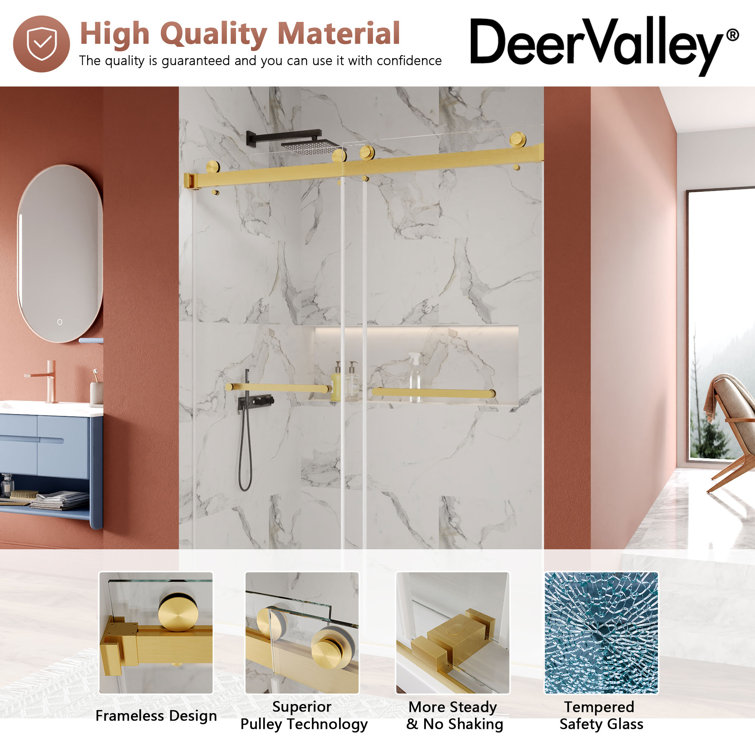 Concord Gold Frameless Sliding Shower Door with Tempered Glass