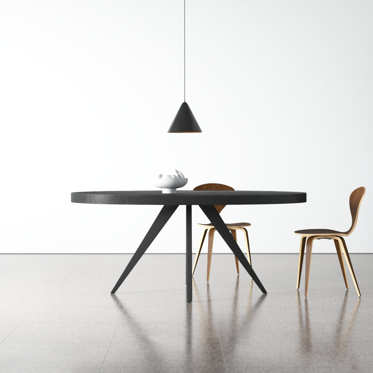 Transitional Rustic Acacia Wood Round Dining Table with Black Legs