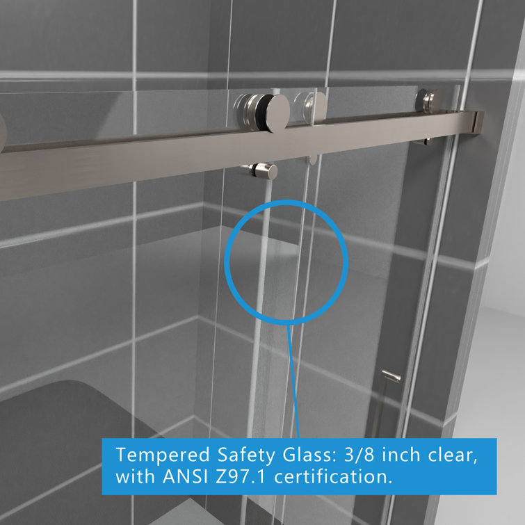 60" Frameless Brushed Nickel Sliding Shower Door with Clear Glass