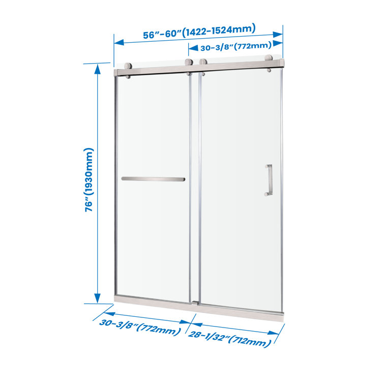 60" Frameless Brushed Nickel Sliding Shower Door with Clear Glass