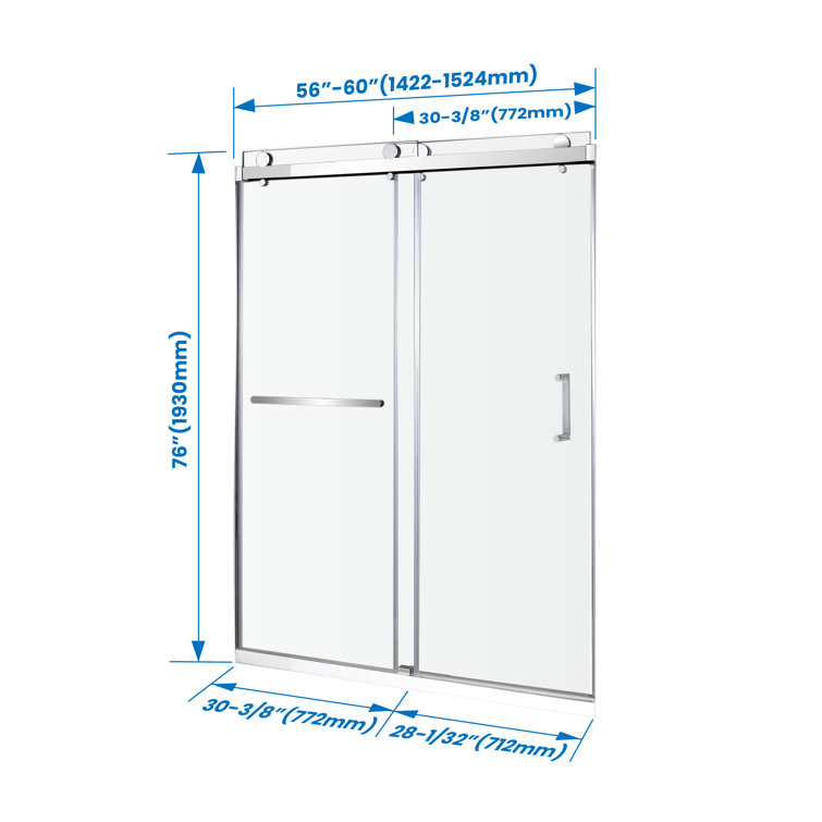 Chrome Frameless Double Sliding Shower Door with Clear Tempered Glass