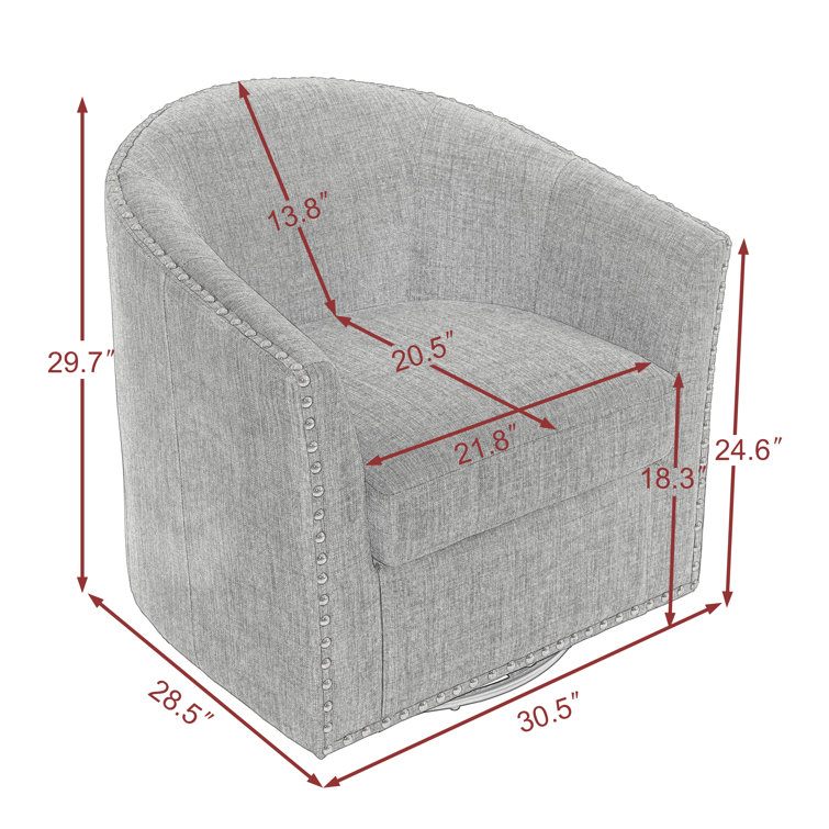 Gray Polyester Blend Swivel Barrel Chair Set with Nailhead Trim