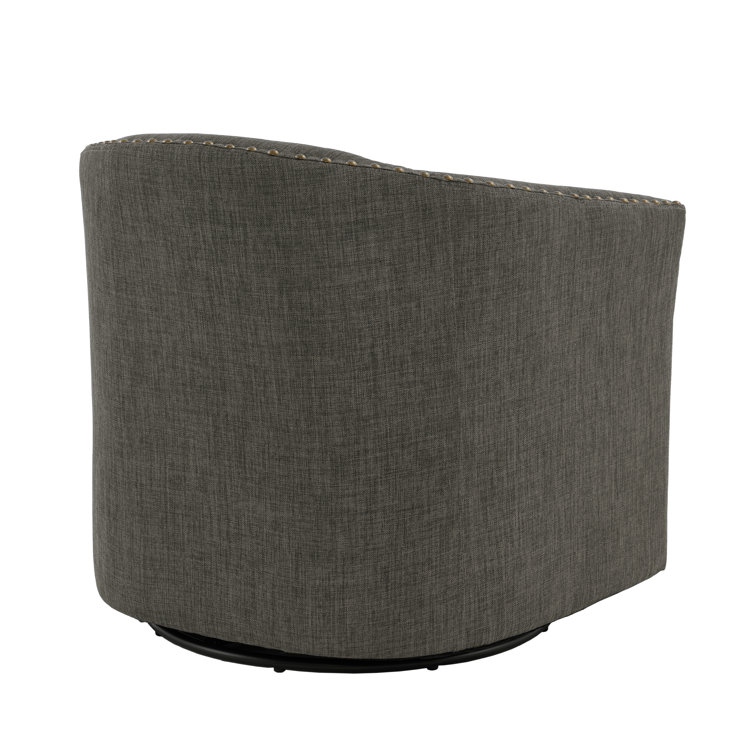 Gray Polyester Blend Swivel Barrel Chair Set with Nailhead Trim