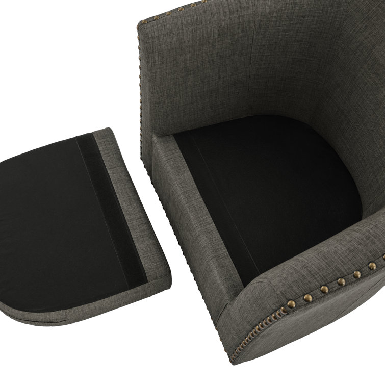 Gray Polyester Blend Swivel Barrel Chair Set with Nailhead Trim