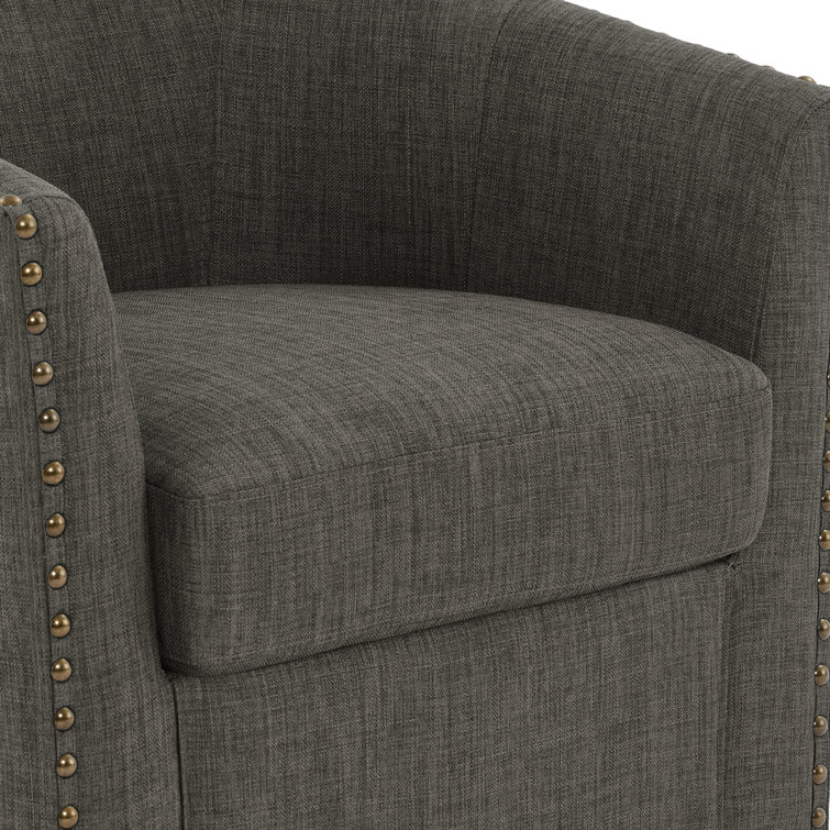 Gray Polyester Blend Swivel Barrel Chair Set with Nailhead Trim