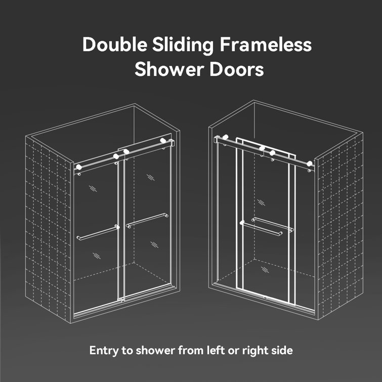 Matte Black Frameless Sliding Shower Door with Tempered Glass