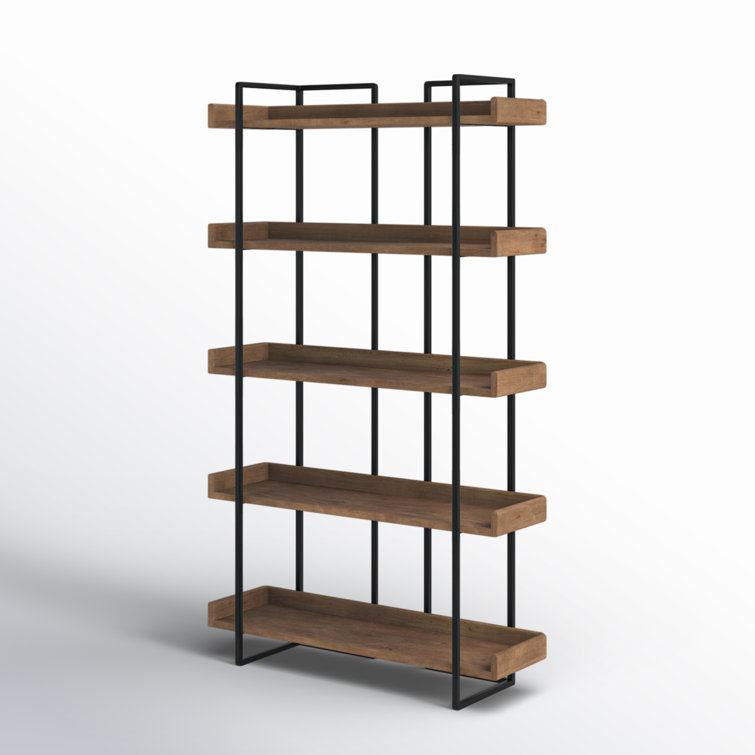 Light Brown Wood and Iron 5-Tier Industrial Bookcase