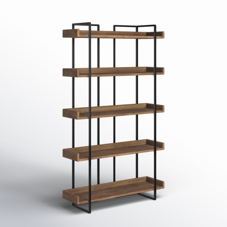 Light Brown Wood and Iron 5-Tier Industrial Bookcase