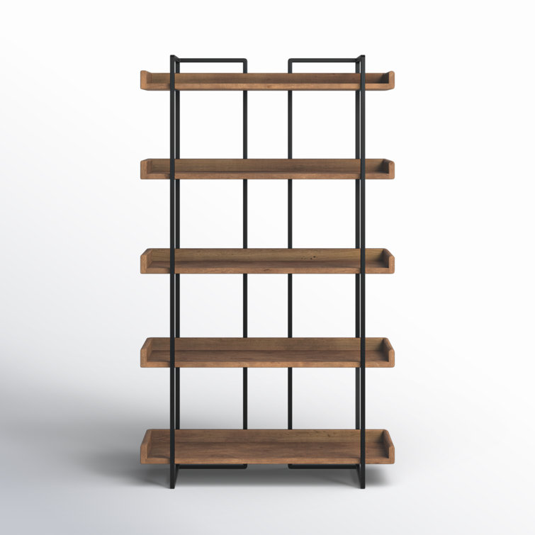 Light Brown Wood and Iron 5-Tier Industrial Bookcase