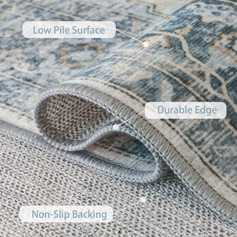 Blue and Beige Diamond Chenille 9' x 12' Washable Area Rug