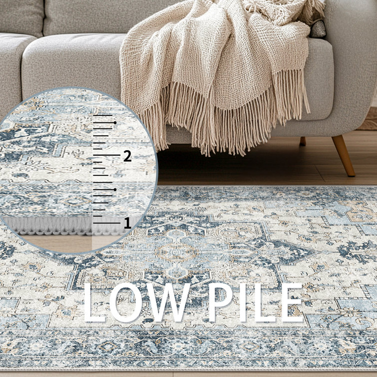 Blue and Beige Diamond Chenille 9' x 12' Washable Area Rug