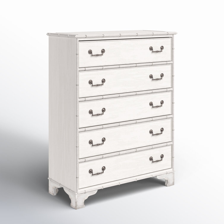 White Coastal 5-Drawer Dresser with Bamboo Motif