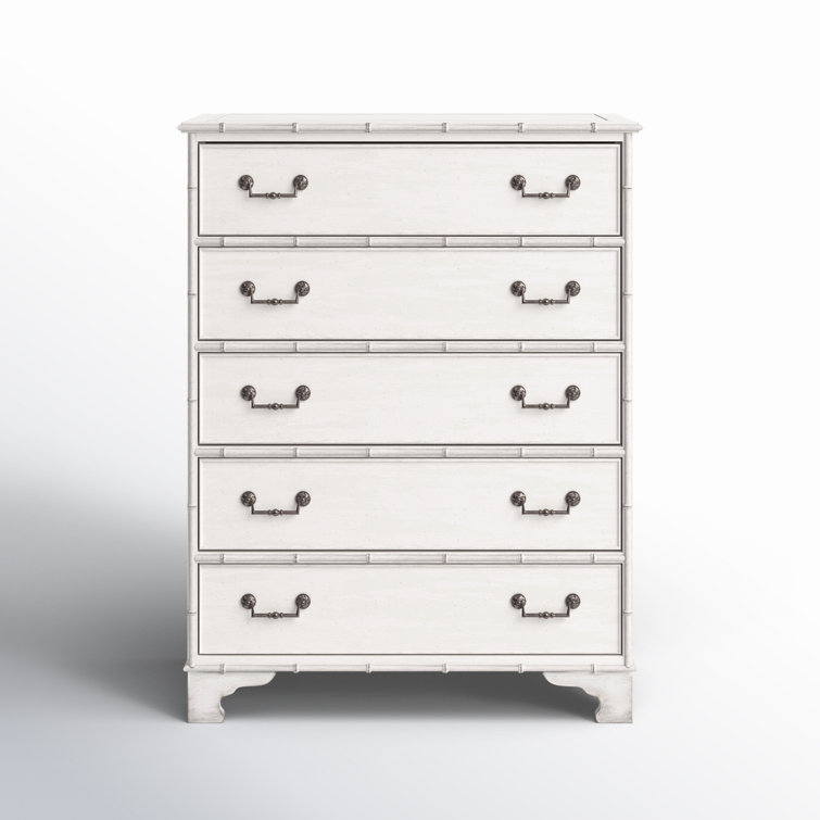 White Coastal 5-Drawer Dresser with Bamboo Motif