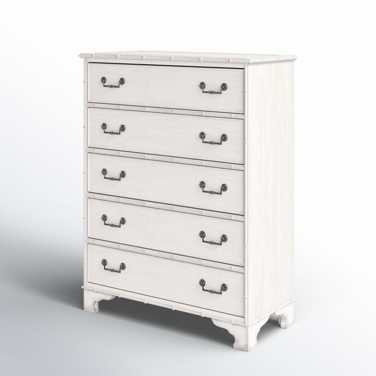 White Coastal 5-Drawer Dresser with Bamboo Motif