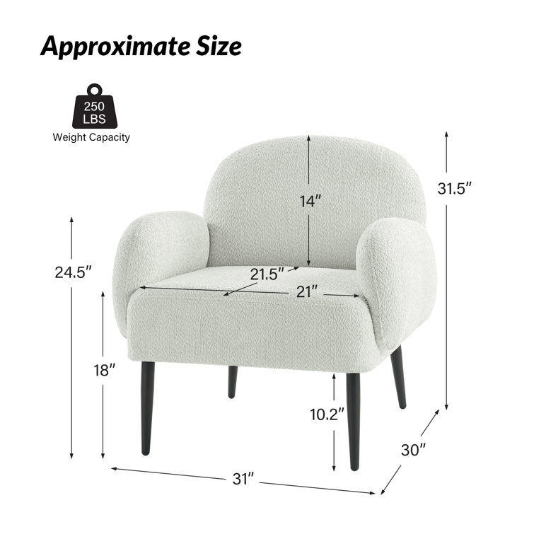 Ivory Boucle Armchair Set with Metal Legs