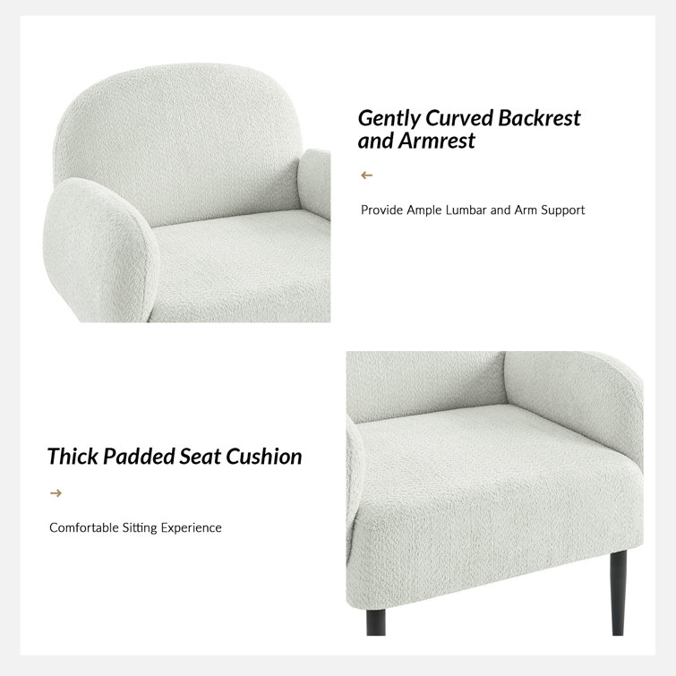 Ivory Boucle Armchair Set with Metal Legs
