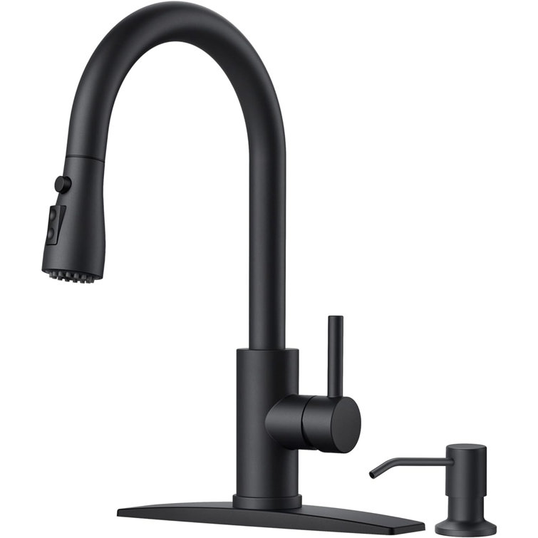 Matte Black Single Handle Pull Down Kitchen Faucet with Soap Dispenser