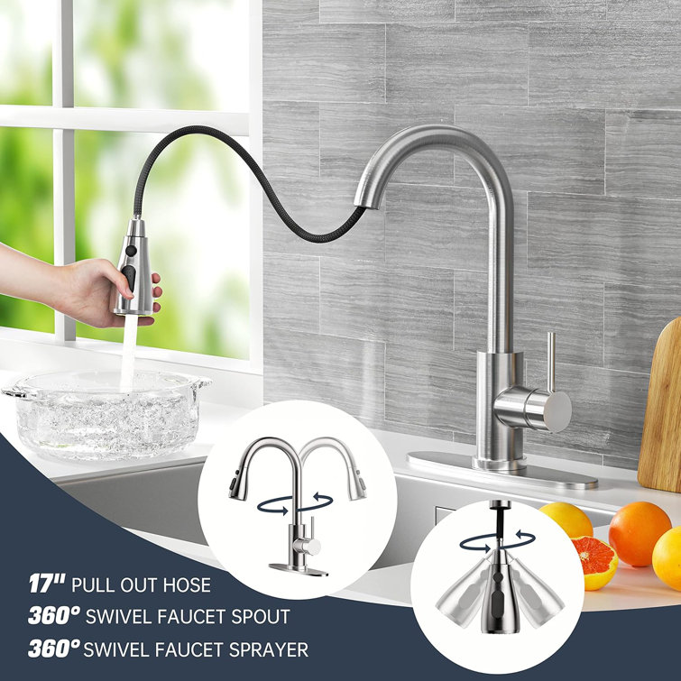 Brushed Nickel Stainless Steel Pull-Out Spray Kitchen Faucet