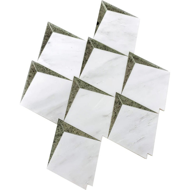 Arrowhead White Marble and Antique Mirror Glass Mosaic Wall Tile