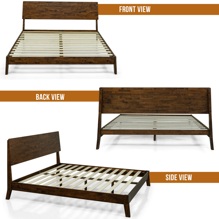 Walnut Queen Solid Wood Bed Frame with High Headboard