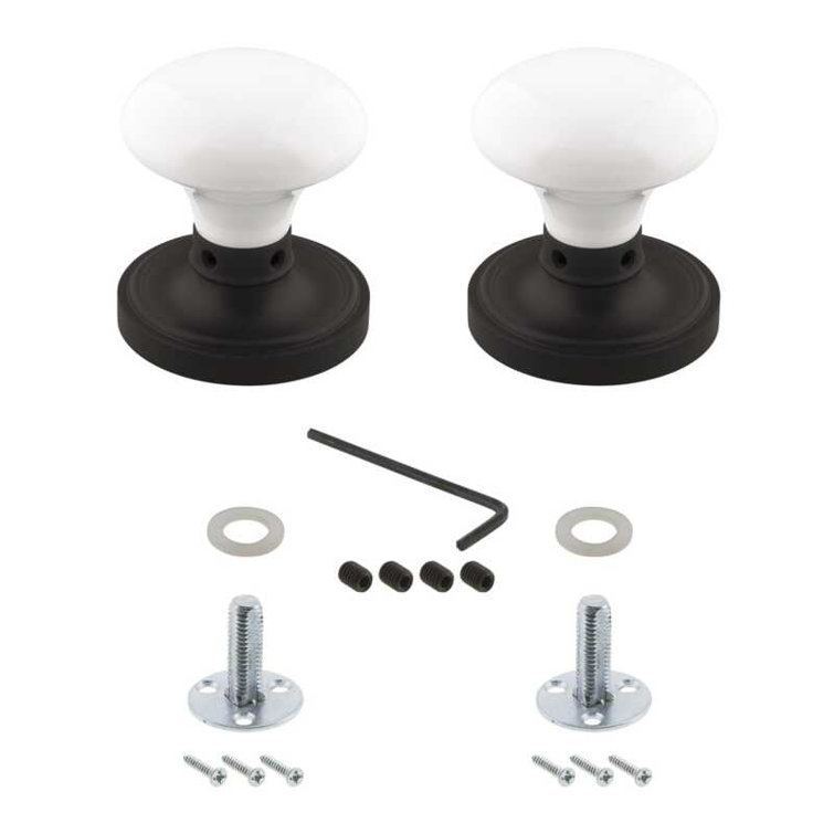 Classic White Porcelain Door Knob with Oil Rubbed Bronze Rosette
