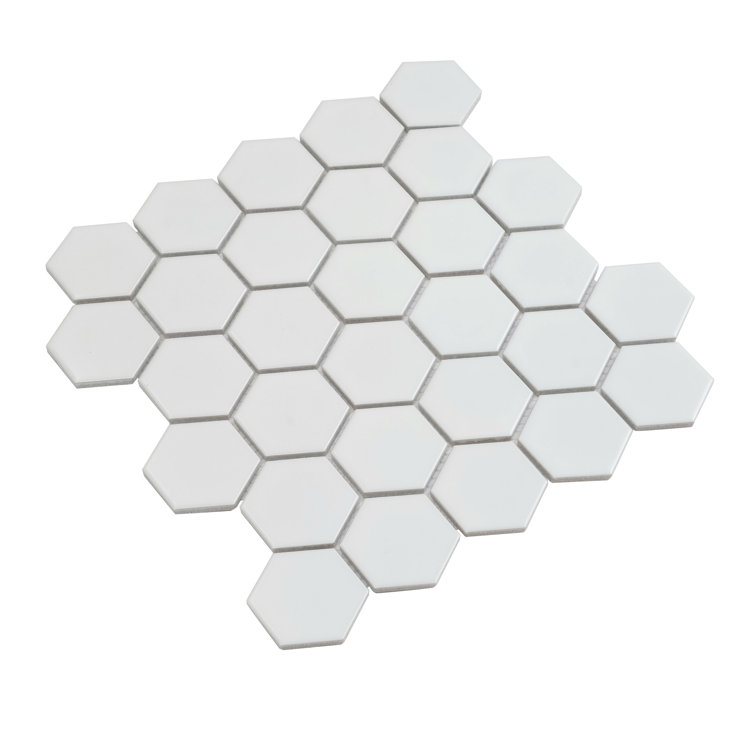 16" Matte White Porcelain Hexagon Mosaic Tile