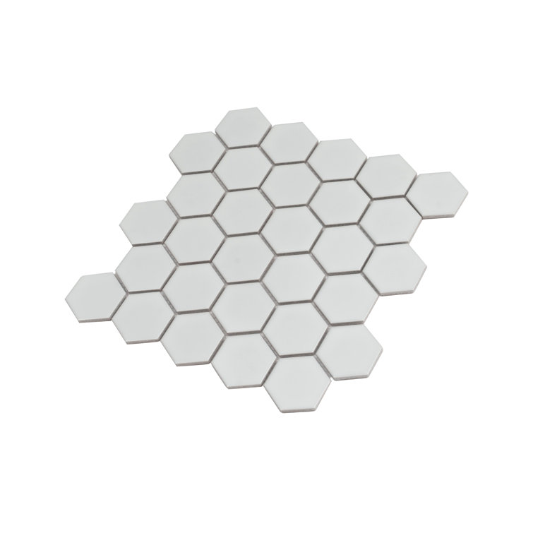 16" Matte White Porcelain Hexagon Mosaic Tile