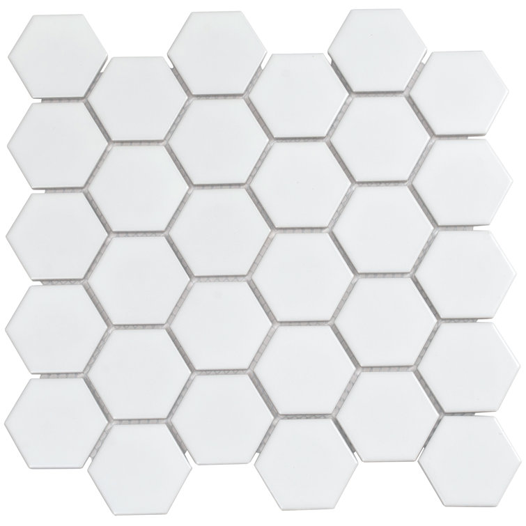 16" Matte White Porcelain Hexagon Mosaic Tile