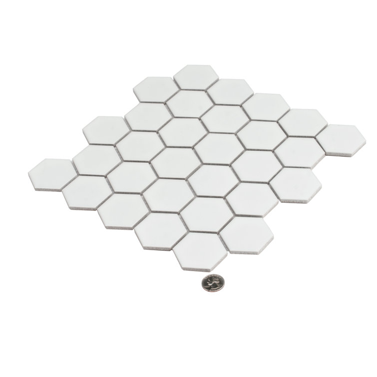 16" Matte White Porcelain Hexagon Mosaic Tile