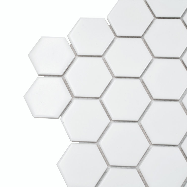 16" Matte White Porcelain Hexagon Mosaic Tile