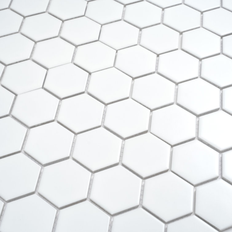 16" Matte White Porcelain Hexagon Mosaic Tile