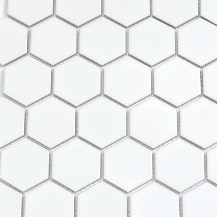 16" Matte White Porcelain Hexagon Mosaic Tile
