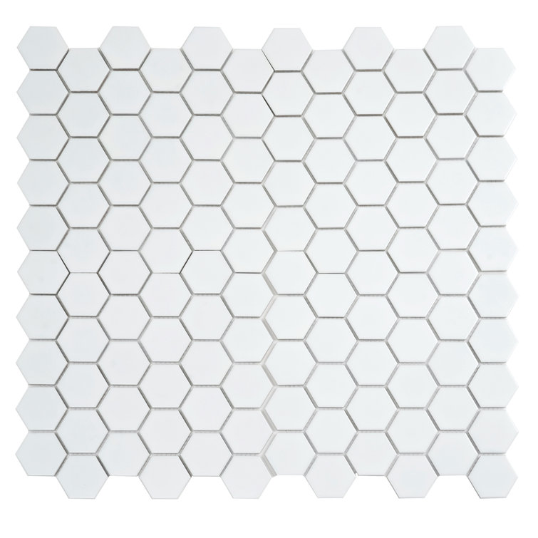 16" Matte White Porcelain Hexagon Mosaic Tile
