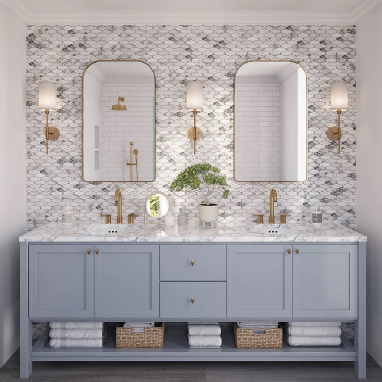 White and Silver Elongated Hex Glass Mosaic Tile