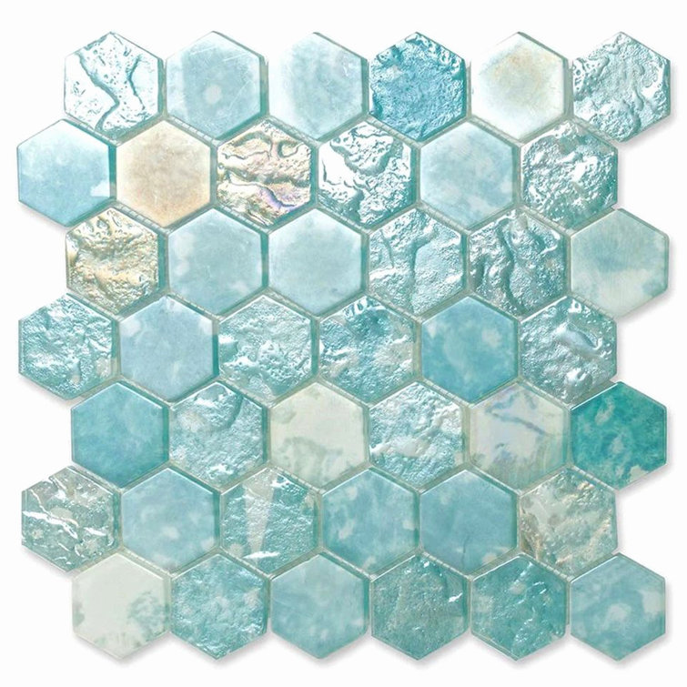 Aqua Iridescent Hexagon Glass Mosaic Tile for Wall and Floor